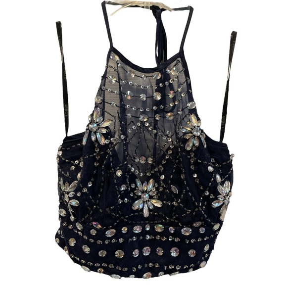 B. Darlin Crystal Navy Blue Bandeau Halter Top. Size 3/4 - Picture 1 of 7